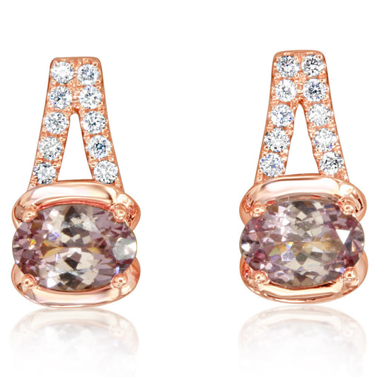 14K Rose Gold Lotus Garnet/Diamond Earrings