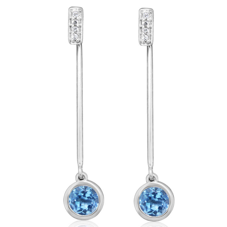 14K White Gold Blue Topaz/Diamond Earrings