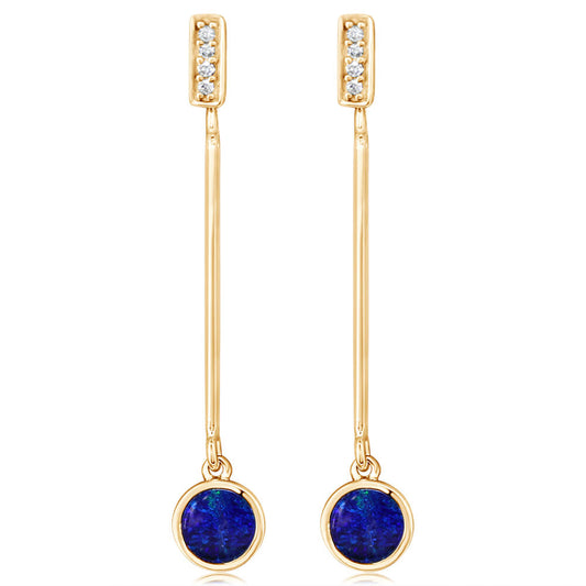 14K Yellow Gold Australian Opal Doublet/Diamond Earrings