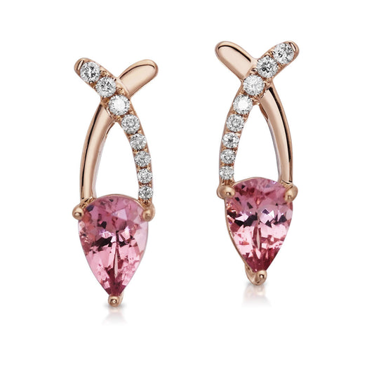 14K Rose Gold Lotus Garnet/Diamond Earrings