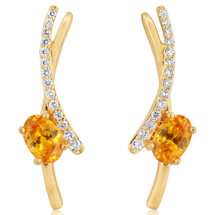 14K Yellow Gold Mandarin Garnet/Diamond Earrings