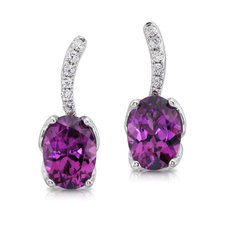 14K White Gold Purple Garnet/Diamond Earrings