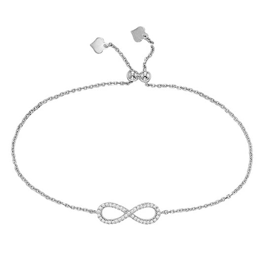 Silver Diamond Infinity Bolo Bracelet 1/7 ctw