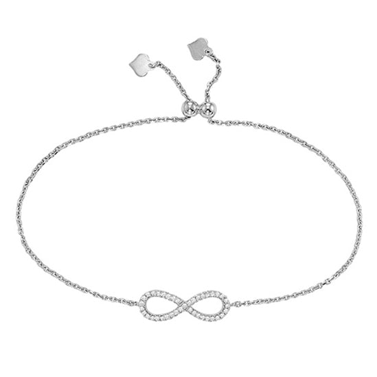 Silver Diamond Infinity Bolo Bracelet 1/7 ctw