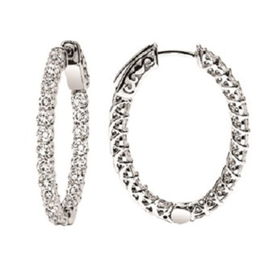 14K Diamond Inside Out Oval Hoops  2 ctw