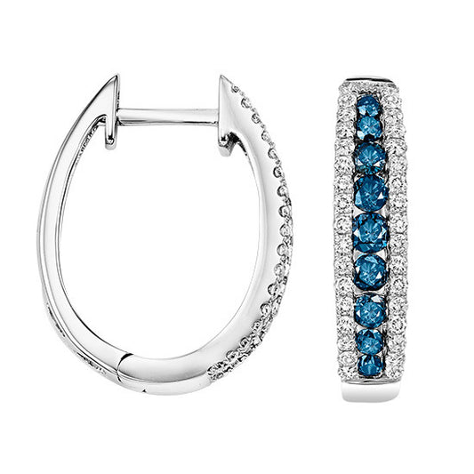 14K  Blue & White Diamond Earrings 1 ctw