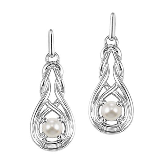 Silver Birthstone Earrings - Pearl - June