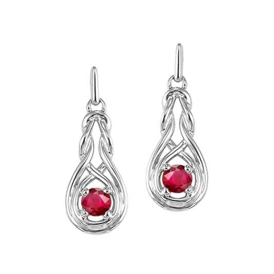 Silver Birthstone Earrings - Ruby - July