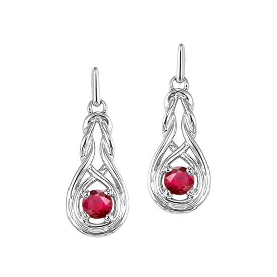 Silver Birthstone Earrings - Ruby - July