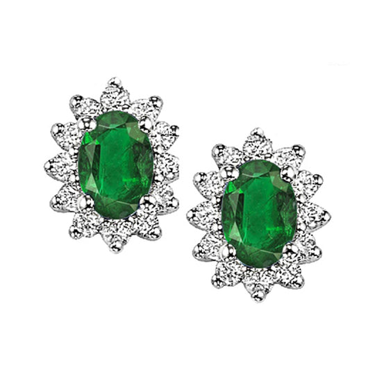 14K Lady Di Diamond & Emerald 6X4 Oval Earrings