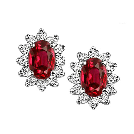 14K Lady Di Diamond & Ruby 6X4 Oval Earrings