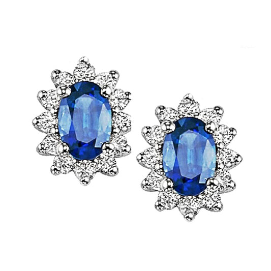 14K Lady Di Diamond & Sapphire 6X4 Oval Earrings