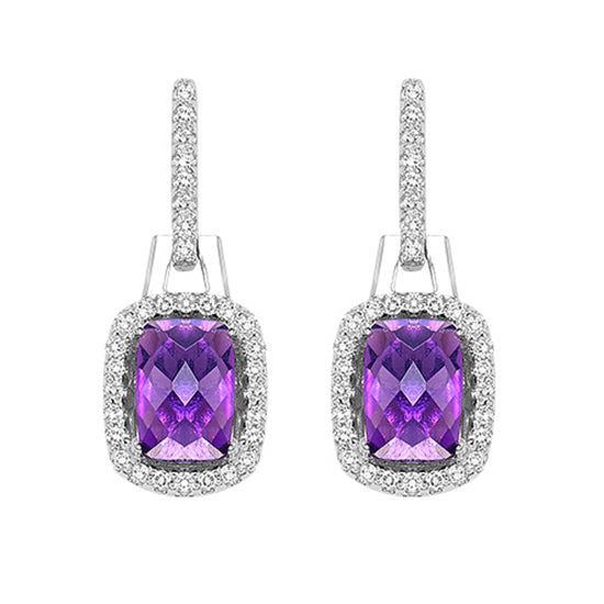 Silver with Cushion Amethyst Earrings