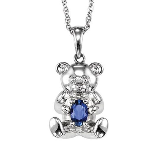 Silver Teddy Bear Birthstone Pendant - Blue Topaz - December