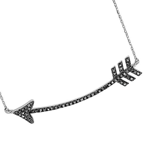 Silver Black Diamond Arrow Pendant 1/3 ctw