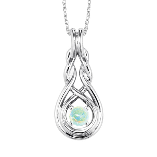 Silver Birthstone Pendant - Opal - October