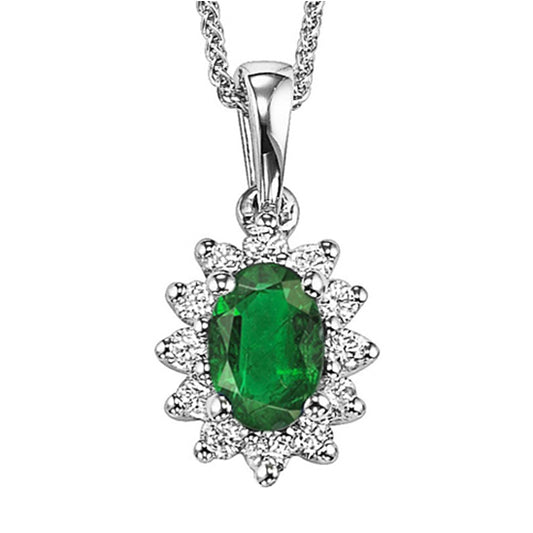 14K Lady Di Diamond & Emerald 6X4 Oval Pendant