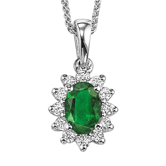 14K Lady Di Diamond & Emerald 6X4 Oval Pendant