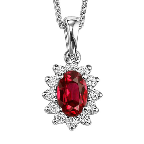 14K Lady Di Diamond & Ruby 6X4 Oval Pendant