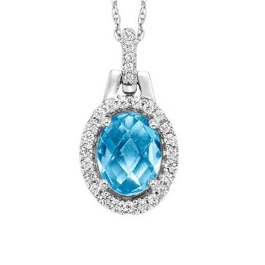 Silver with Oval Blue Topaz Pendant