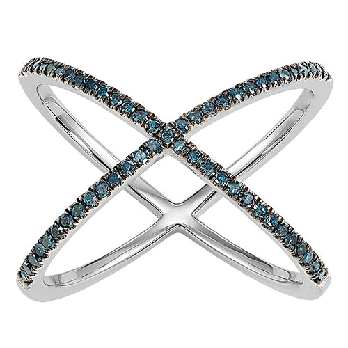 Silver Blue Diamond Cross Ring 1/4 ctw