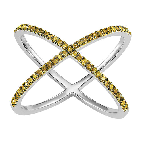 Silver Yellow Diamond Cross Ring 1/4 ctw
