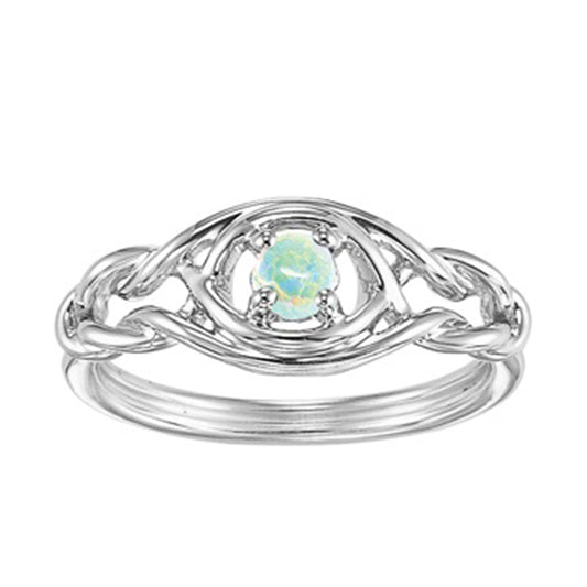 Silver Birthstone Ring - Opal - October