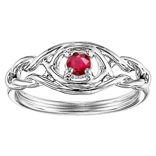 Silver Birthstone Ring - Ruby - July