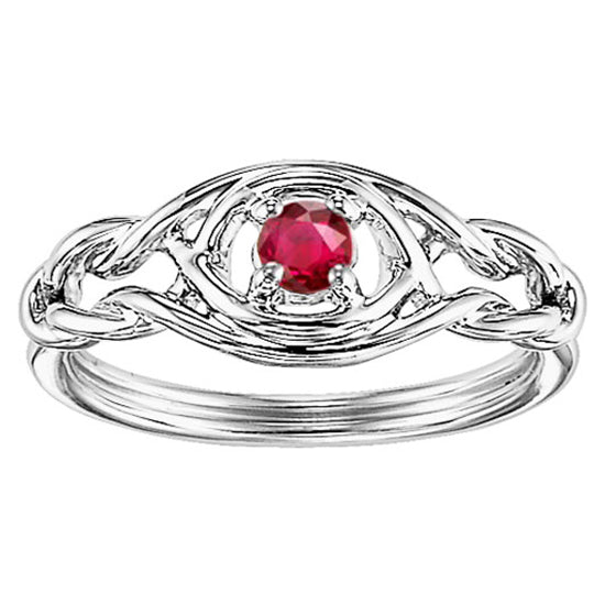 Silver Birthstone Ring - Ruby - July