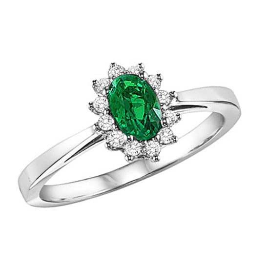 14K Lady Di Diamond & Emerald 6X4 Oval Ring