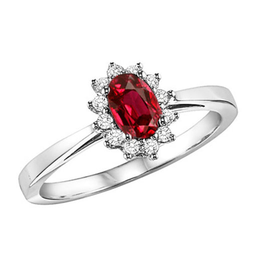 14K Lady Di Diamond & Ruby 6X4 Oval Ring