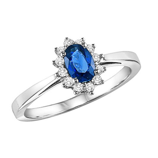 14K Lady Di Diamond & Sapphire 6X4 Oval Ring