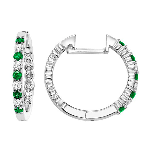 14K Alternate Color and Diamond Earrings 1/5 ctw Dia + 1/4 ctw Emerald