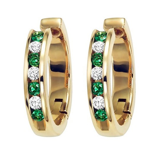 14K Channel Set Diamond & Emerald Earrings