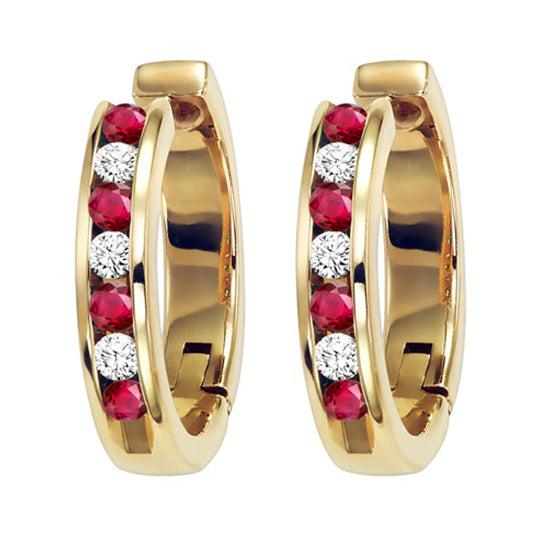 14K Channel Set Diamond & Ruby Earrings