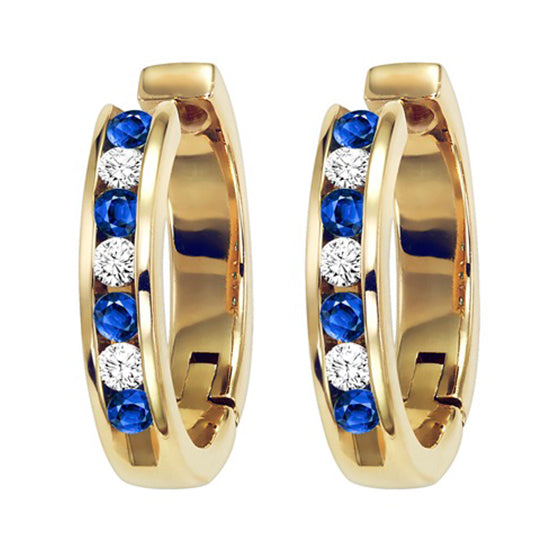 14K Channel Set Diamond & Sapphire Earrings