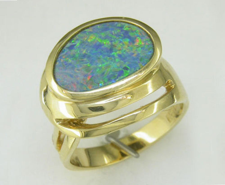 14K Yellow Gold Capture Mk Australian Opal Doublet Ring