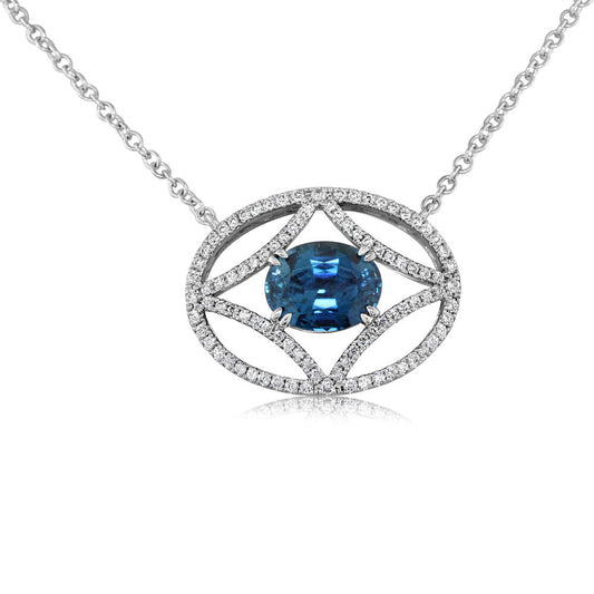 14K White Gold Blue Zircon/Diamond Neckpiece