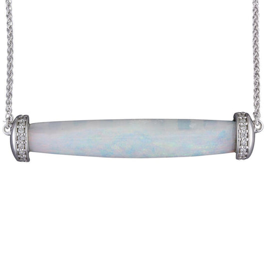 18K White Gold Australian Opalized Belemnite/Diamond Neckpiece