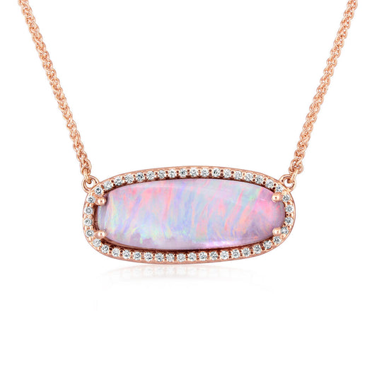 14K Gold Rose Australian Opal/Diamond Neckpiece