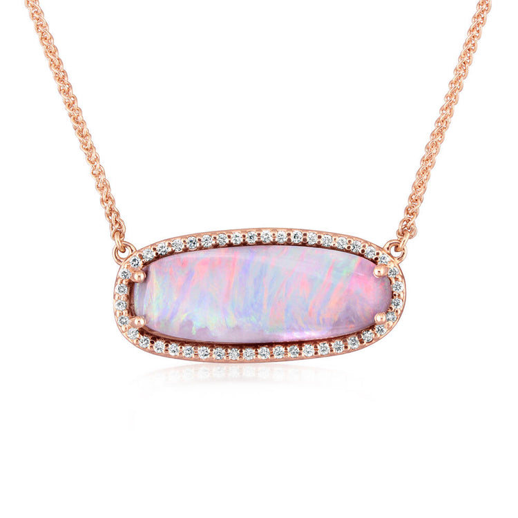 14K Gold Rose Australian Opal/Diamond Neckpiece