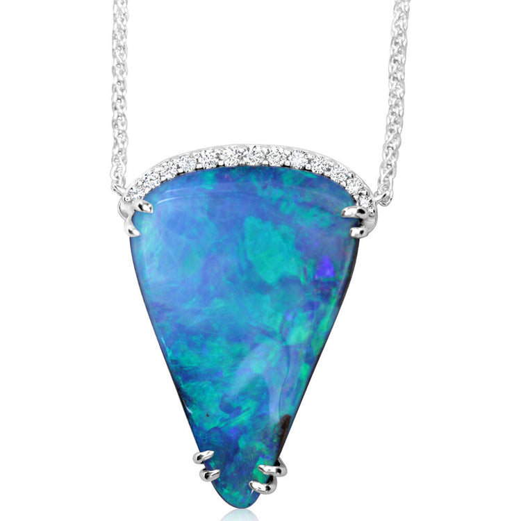 14K White Gold Australian Boulder Opal/Diamond Neckpiece