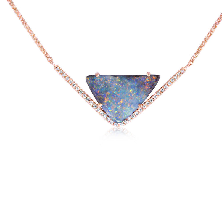 14K Rose Gold Australian Boulder Opal/Diamond Neckpiece