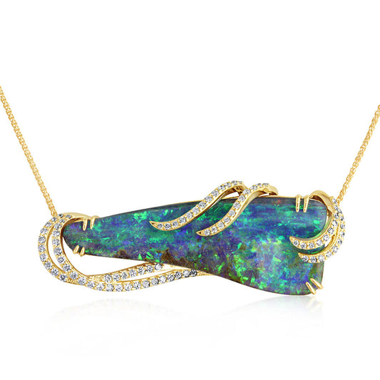 18K Yellow Gold Australian Boulder Opal/Diamond Neckpiece