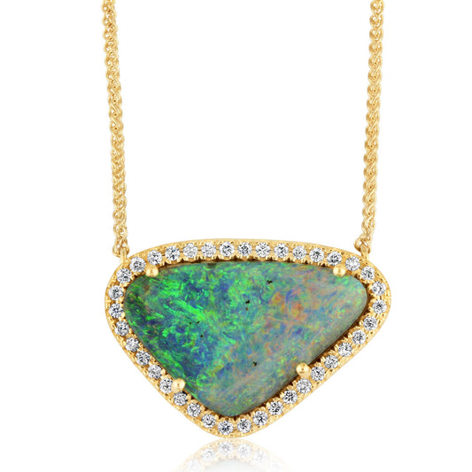 14K Yellow Gold Australian Boulder Opal/Diamond Neckpiece