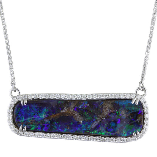 18K White Gold Australian Boulder Opal/Diamond Neckpiece