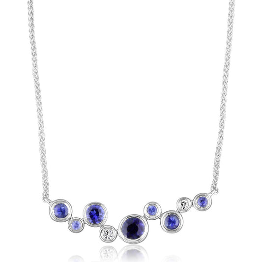 14K White Gold Graduated Blue Sapphire Neckpiece