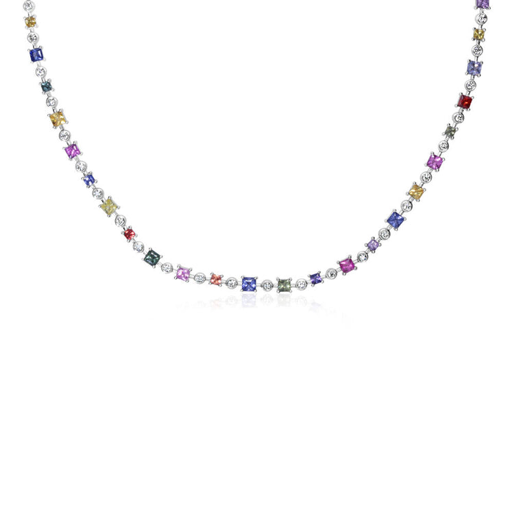 14K White Gold Rainbow Sapphire/Diamond Neckpiece