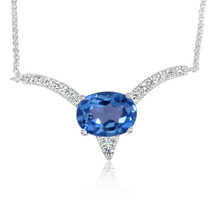 14K White Gold Blue Topaz/Diamond Neckpiece