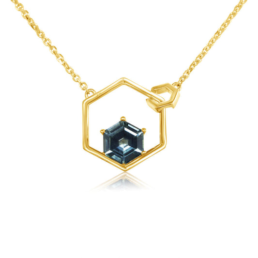 14K Yellow Gold 5.5mm Hexagon Montana Sapphire Neckpiece